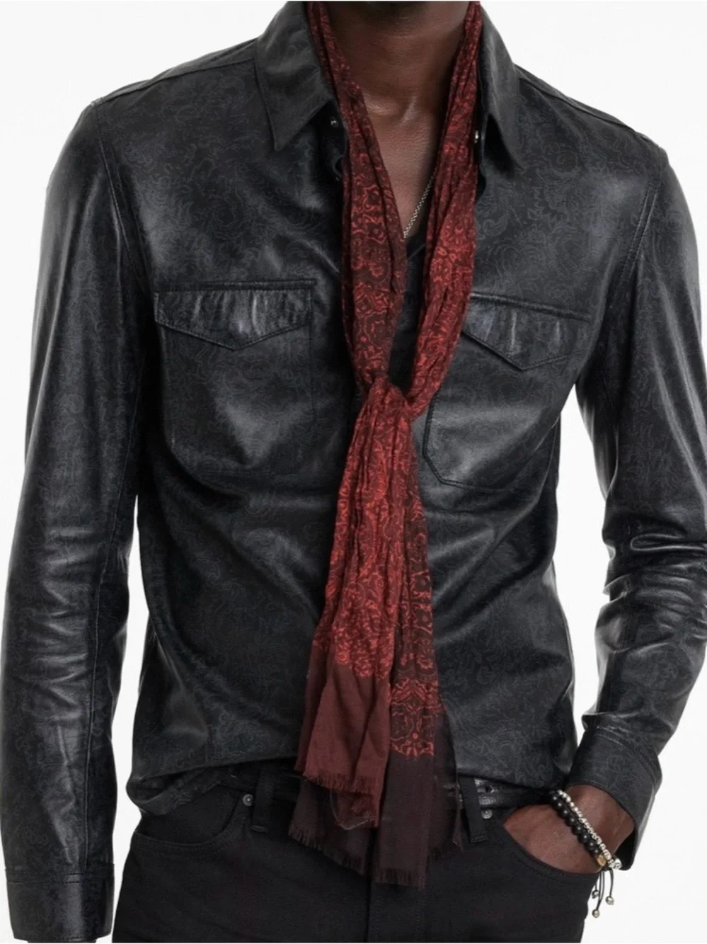 John Varvatos Burgundy Paisley Maxi Skirt